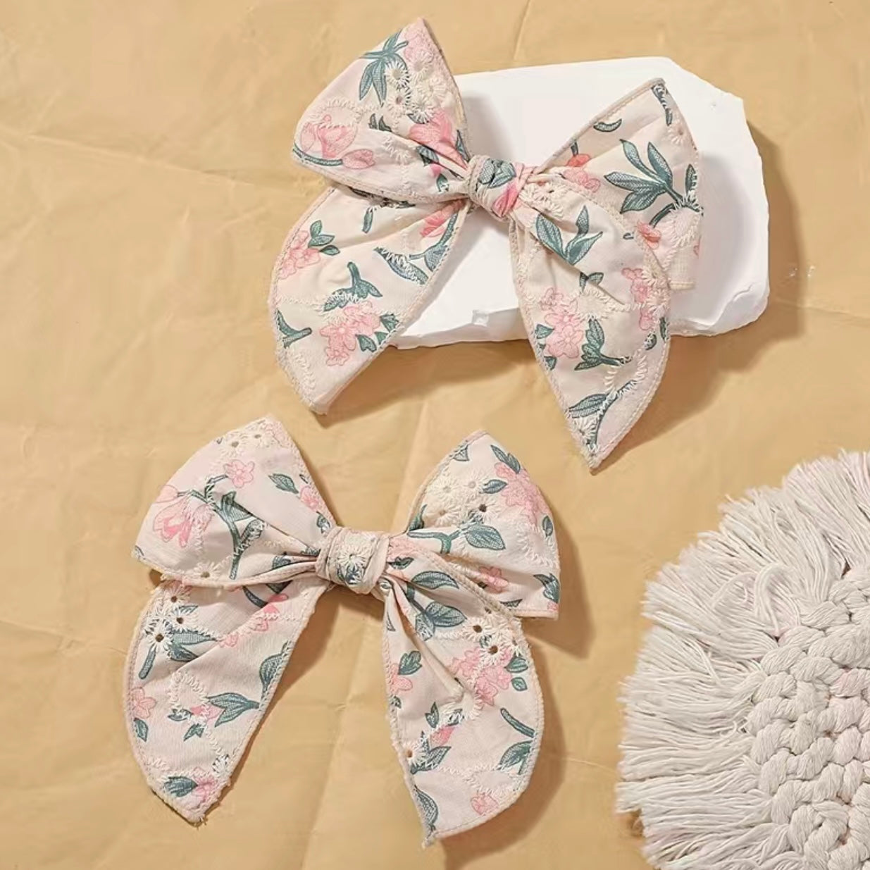 Blossom - Broderie Anglaise Hair Bow Clip