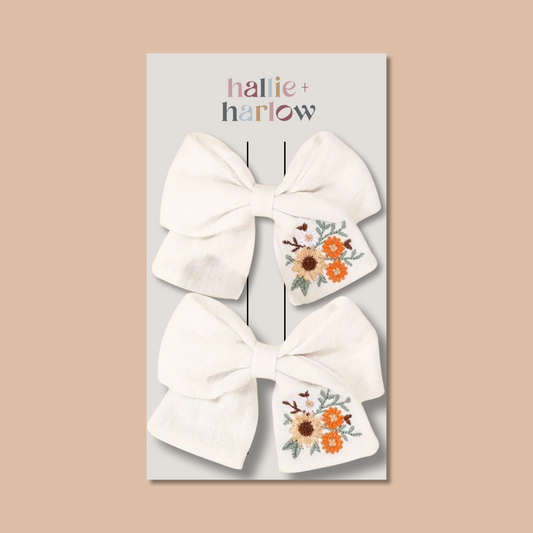 Folklore - Embroidered Hair Bow Clips (Mini) 2 Pack