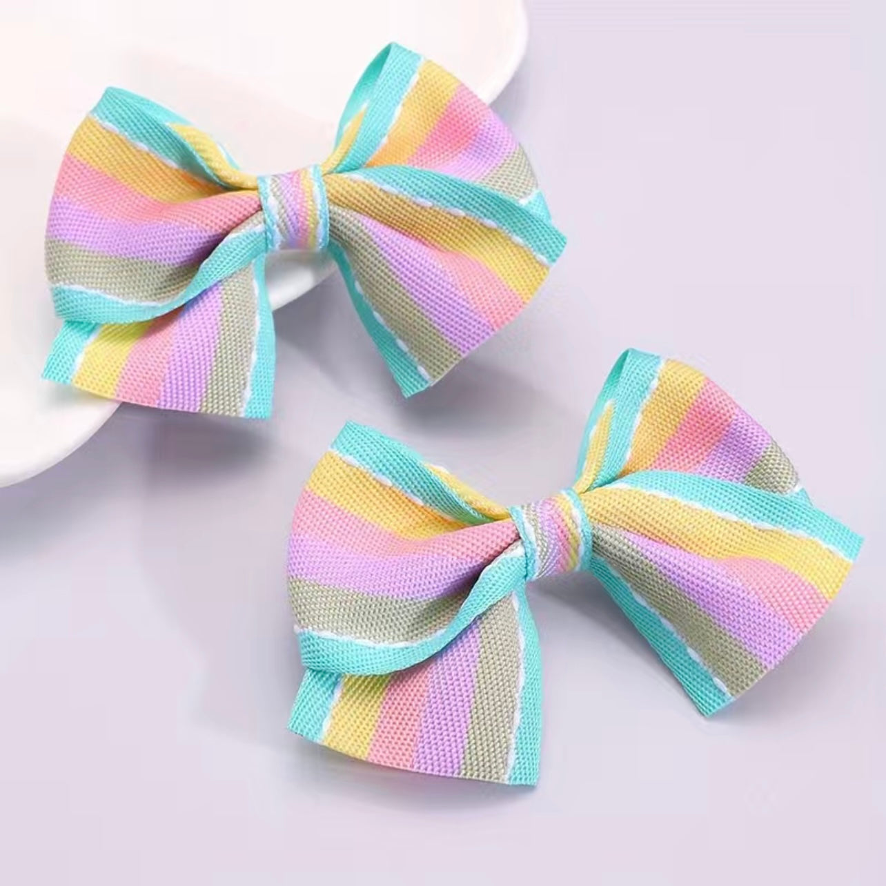 Rainbow Stripe - 2 Pack Bow Clips - Pastel