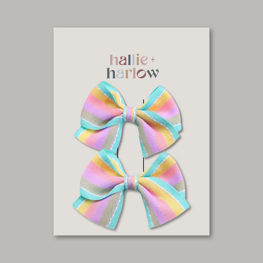 Rainbow Stripe - 2 Pack Bow Clips - Pastel