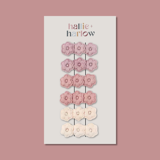 Cherry Blossom - Embroidered Mini Clips - 6 Pack (Trio) - Milkshake