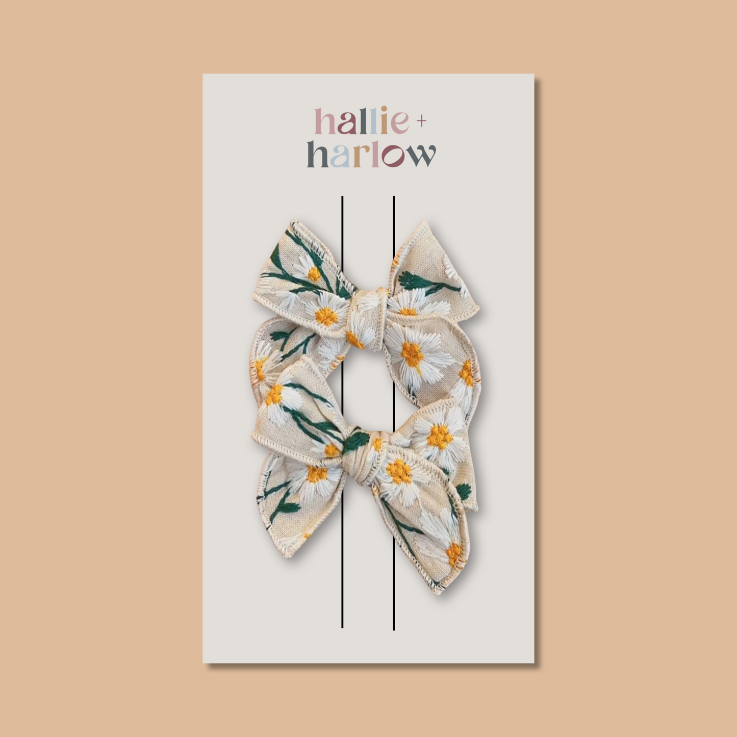 Daisy Chain - Embroidered Hair Bow Clips (Mini) 2 Pack