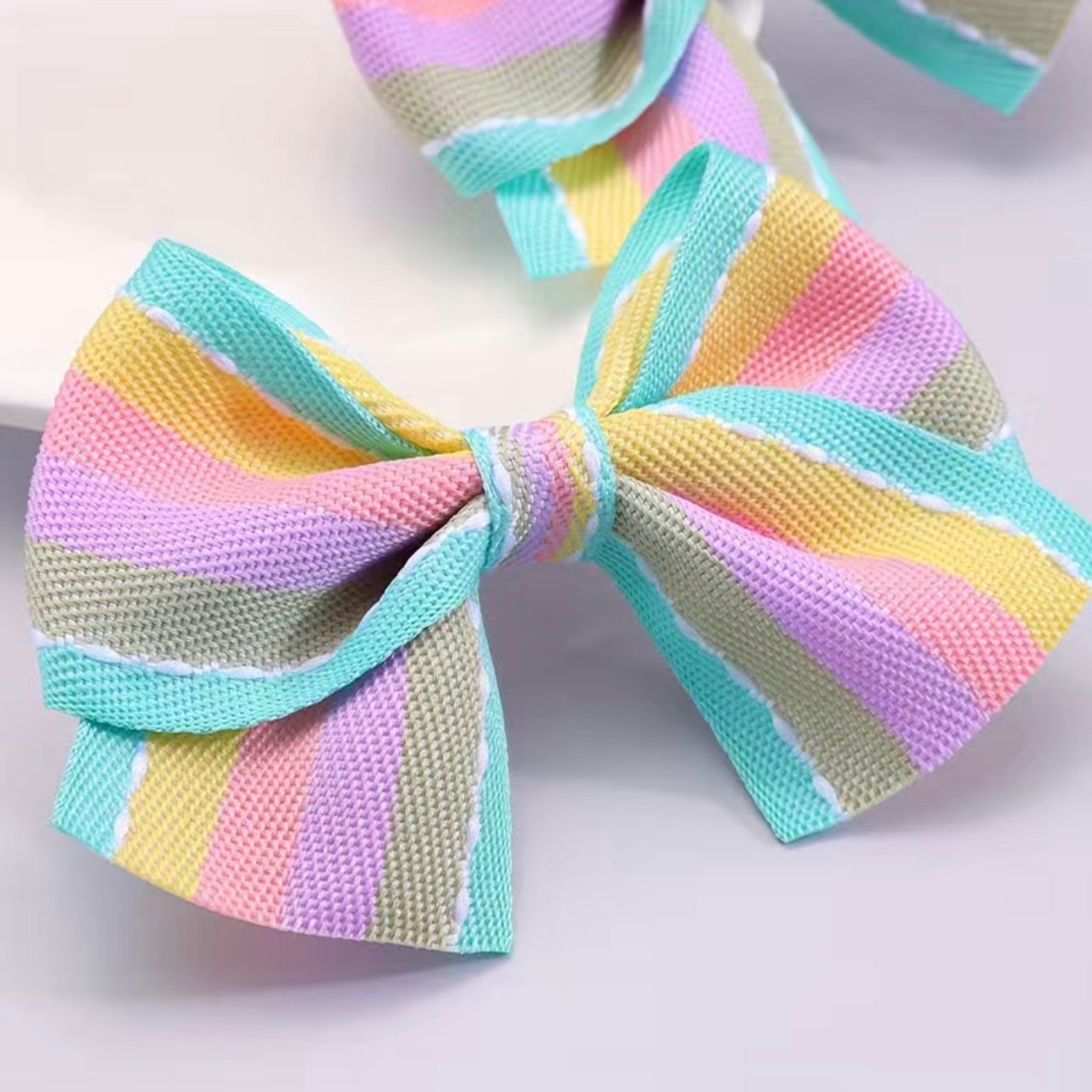 Rainbow Stripe - 2 Pack Bow Clips - Pastel