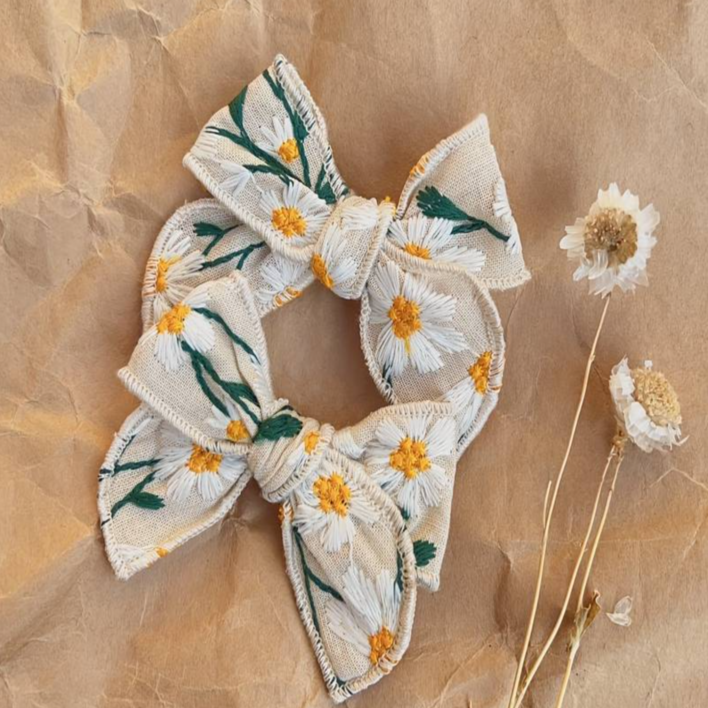 Daisy Chain - Embroidered Hair Bow Clips (Mini) 2 Pack