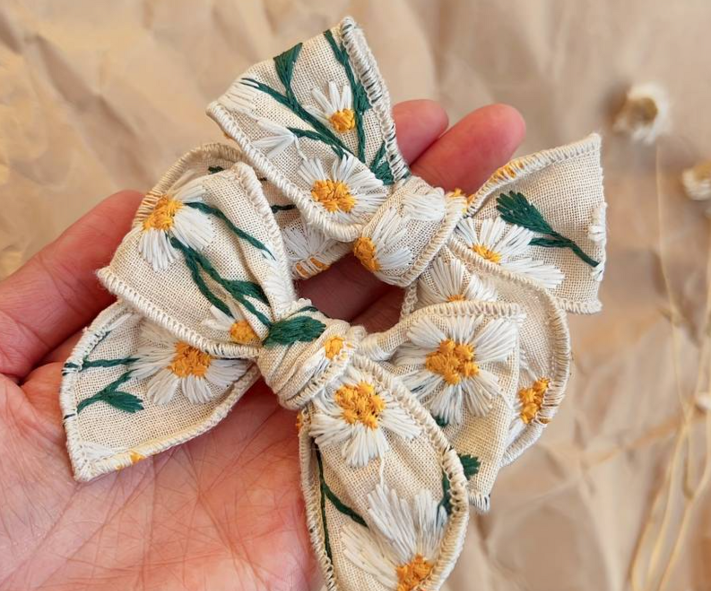 Daisy Chain - Embroidered Hair Bow Clips (Mini) 2 Pack