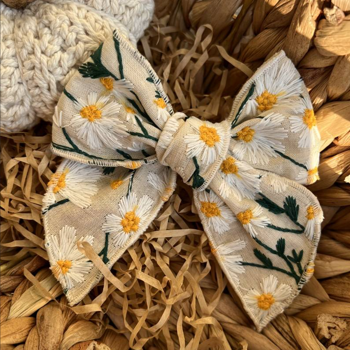 Daisy Chain - Embroidered Hair Bow Clip