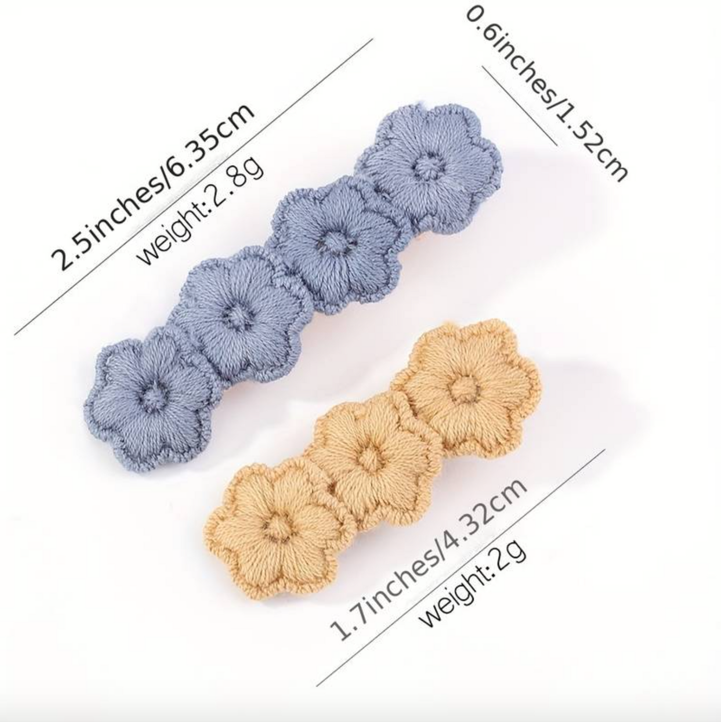 Cherry Blossom - Embroidered Mini Clips - 6 Pack (Trio) - Bluebell